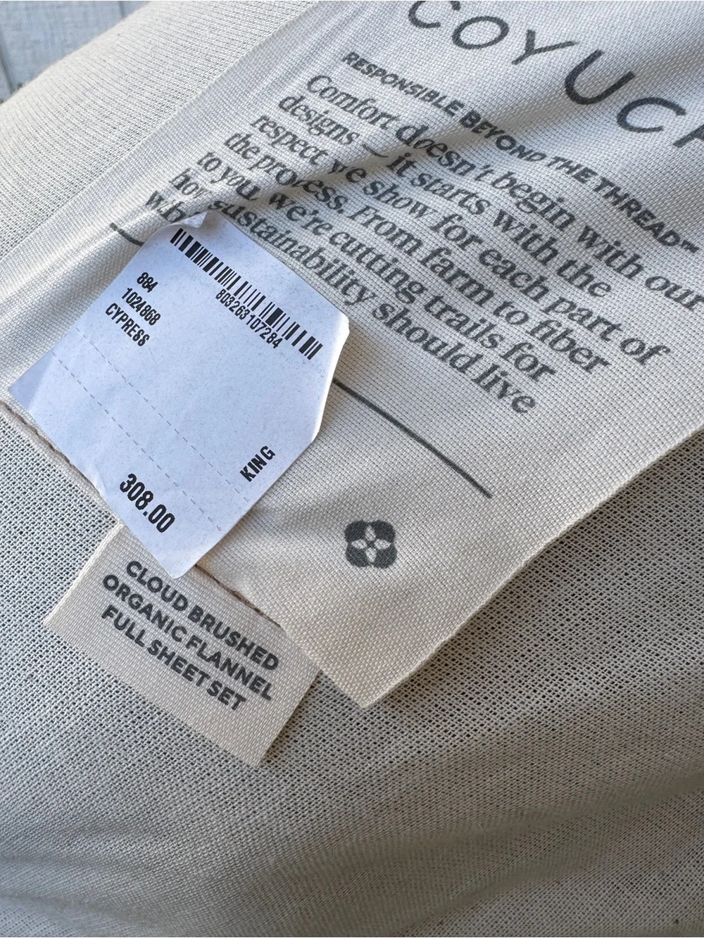 Coyuchi Cloud Brushed™ Organic Flannel Sheet Set in Cypress New Queen $308 new